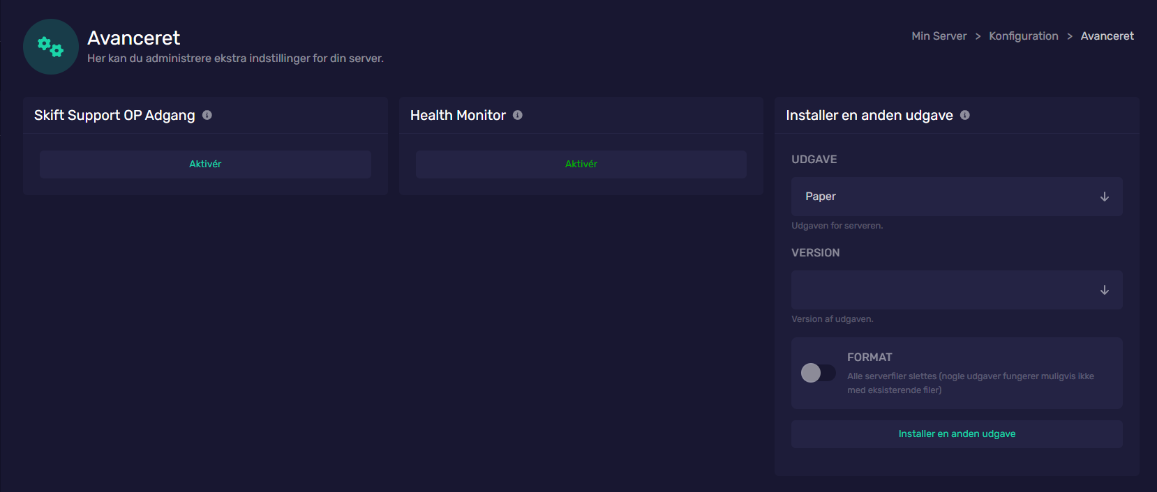 Minecraft 1-klik panel